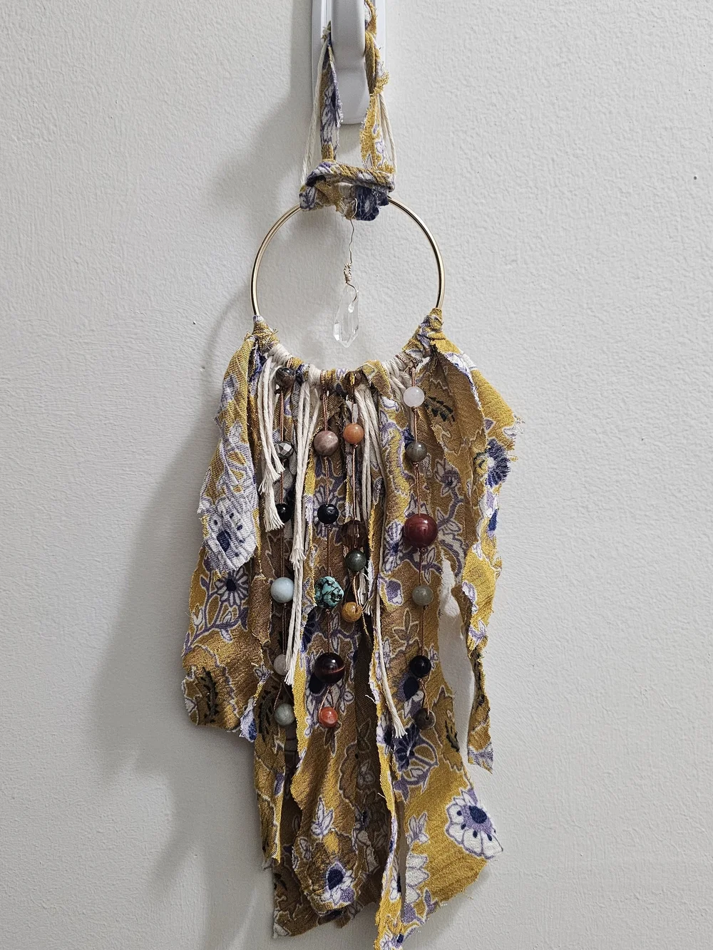 Boho Yellow Floral Fabric Tassel Hanging Wall Decor